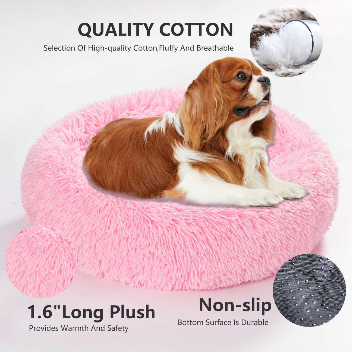 Small and large fluffy donut pet beds compared