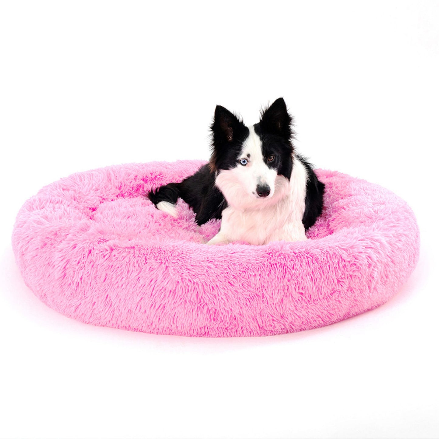 Fluffy donut pet bed shown in multiple colors
