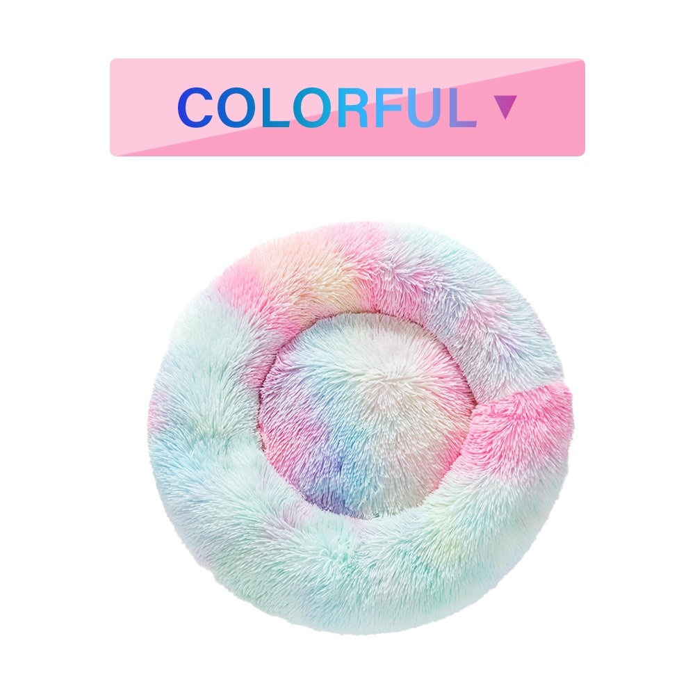 Fluffy donut pet bed in gray color option
